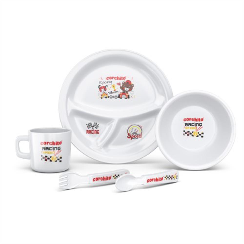 Set Vajilla Bebes Niños 5 Piezas Plato Divisiones Cubiertos Blanco Niño img #1