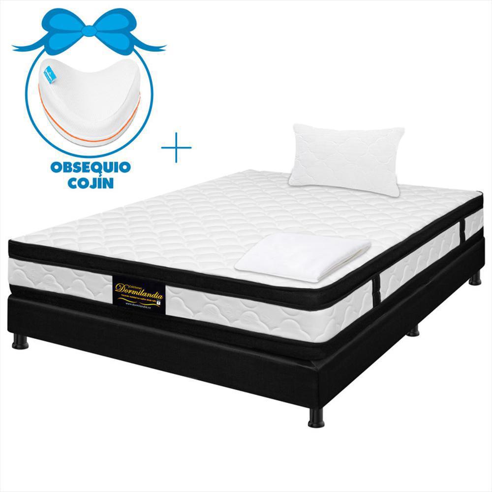 Combo Colchón Sencillo 100X190 Resortado Maxiflex Negro + Cojín Entrepierna + Sábana Ajustable + Base Cama + Almohada img #1