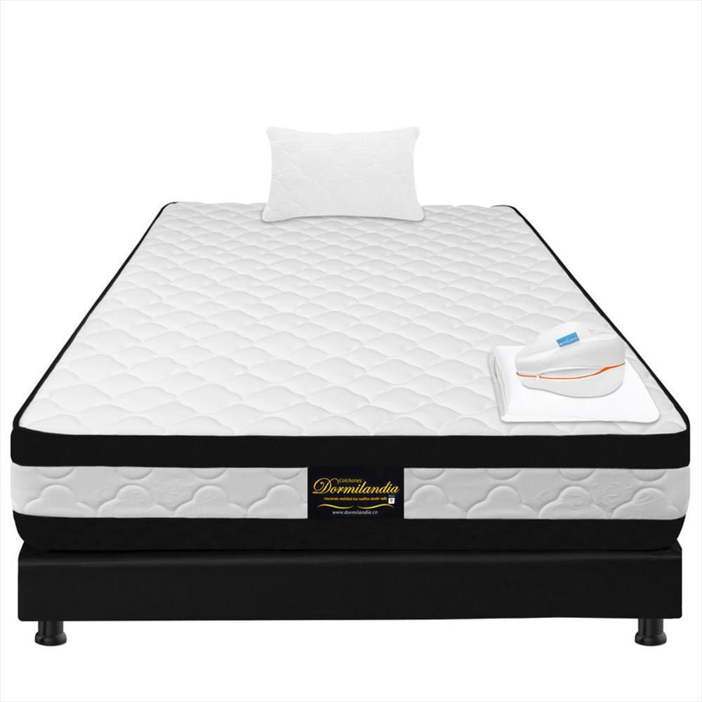 Combo Colchón Sencillo 100X190 Resortado Maxiflex Negro + Cojín Entrepierna + Sábana Ajustable + Base Cama + Almohada img #2