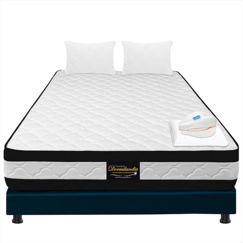 Combo Colchón Doble 140X190 Resortado Maxiflex Azul + Cojín Entrepierna + Sábana Ajustable + Base Cama + Almohadas img #2