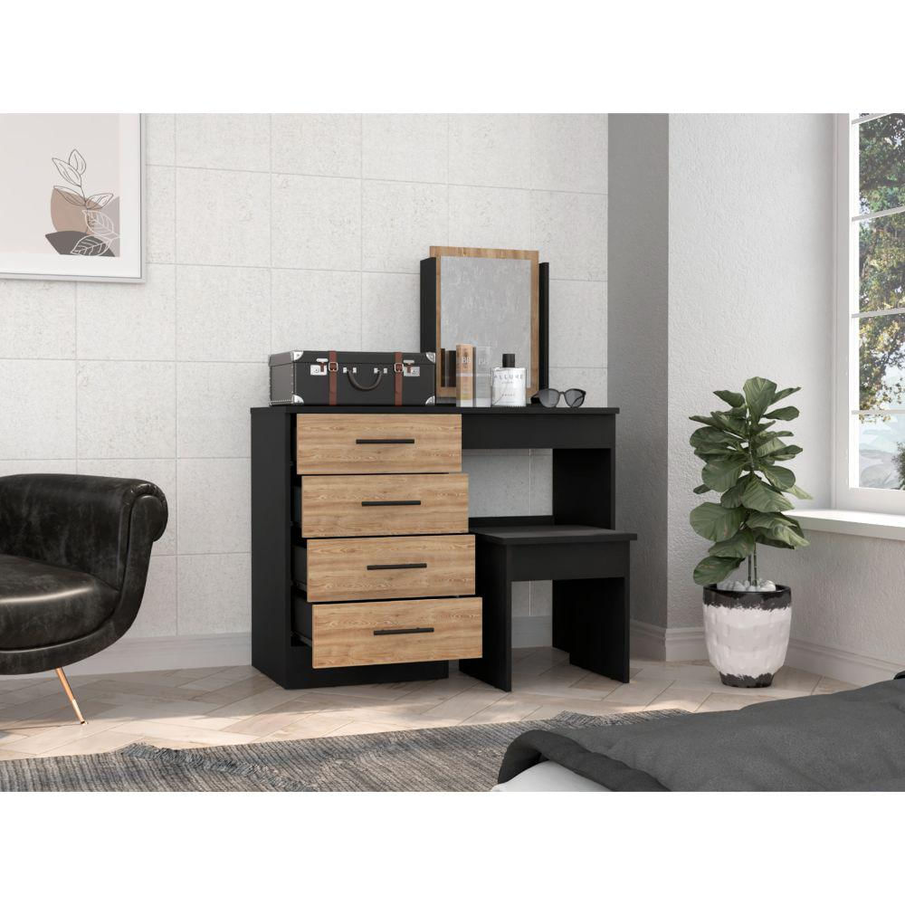 Mueble Tocador Wesley, Wengue Y Miel, Con Cuatro Cajones Para Ubicar Maquillaje img #2