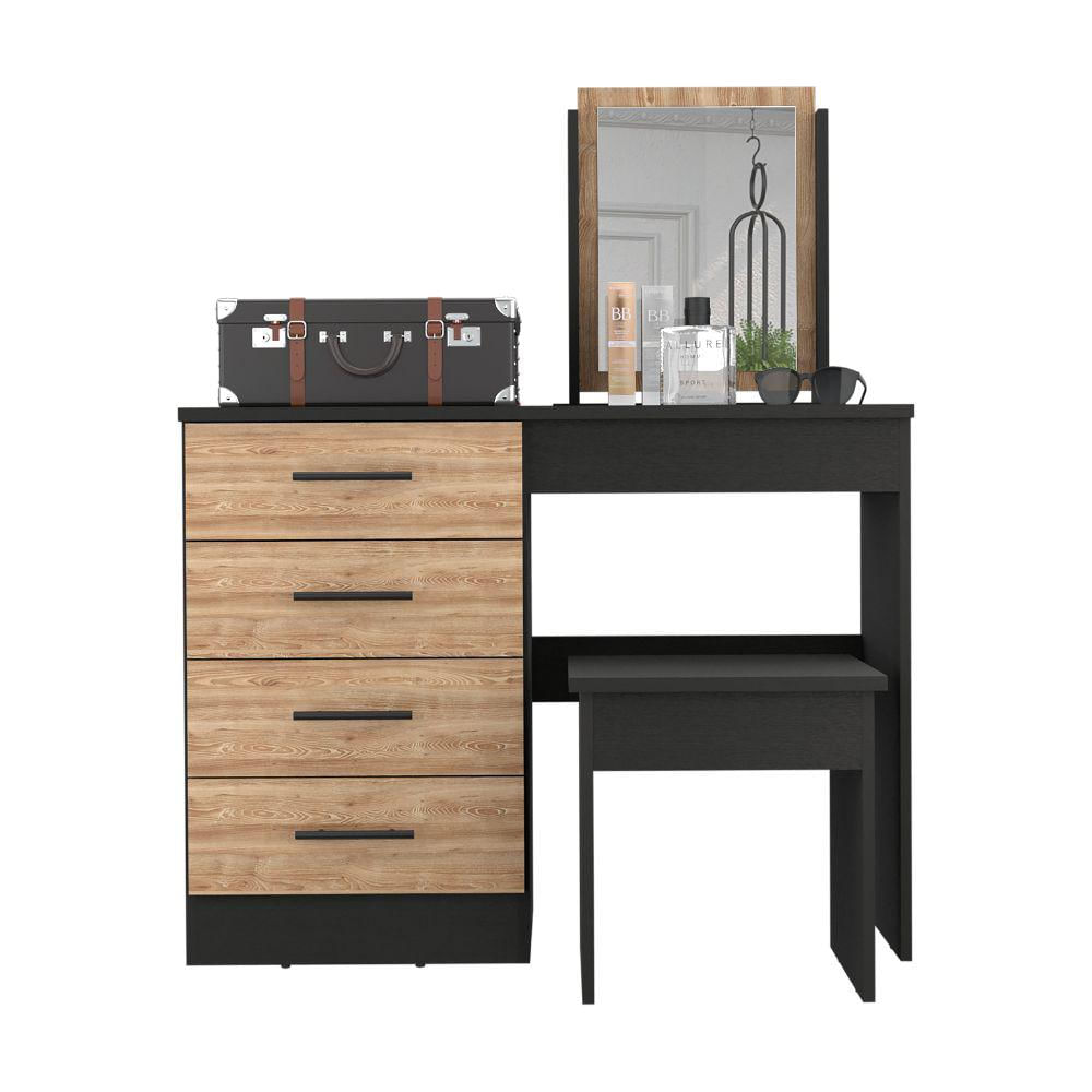 Mueble Tocador Wesley, Wengue Y Miel, Con Cuatro Cajones Para Ubicar Maquillaje img #3