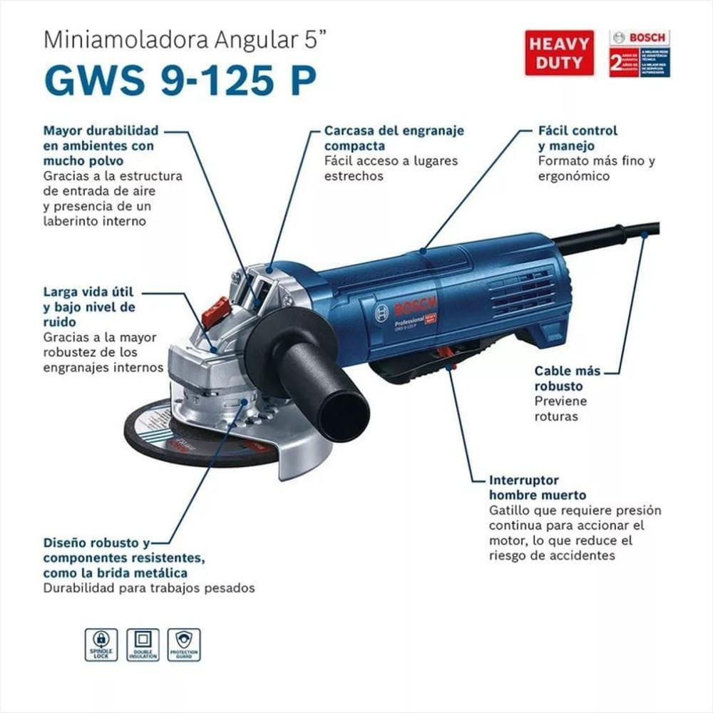 Pulidora 4 ½ Pulgadas Y 5 Pulgadas Bosch Gws 9 125P Paleta 900W 10.000Rpm Eje M14 img #3