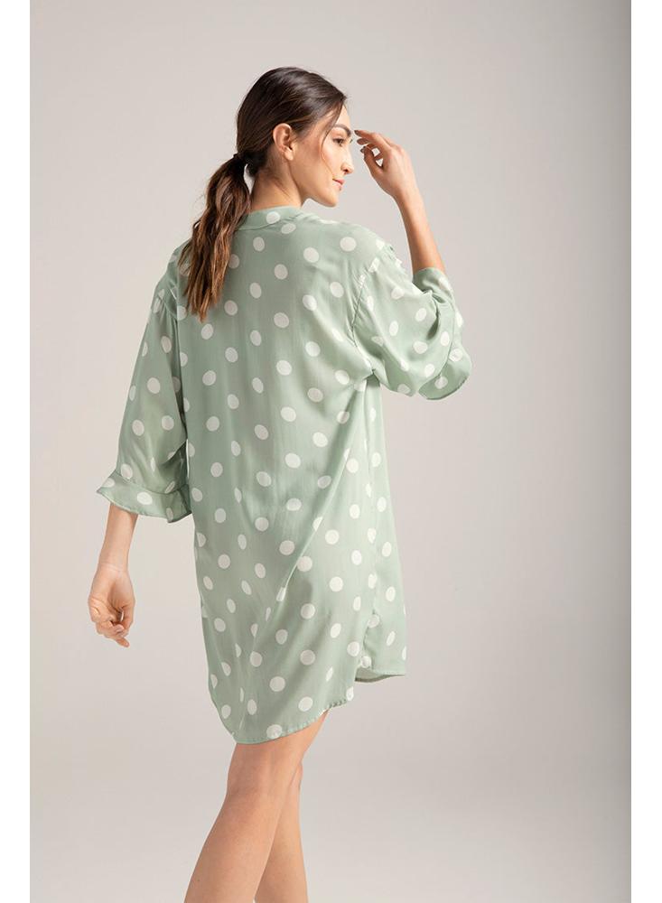 Pijama Camison Dama Options Intimate1502022camisón Con Botones Manga ¾ Con Bolero Verde Con Lunares100%Viscosa img #2
