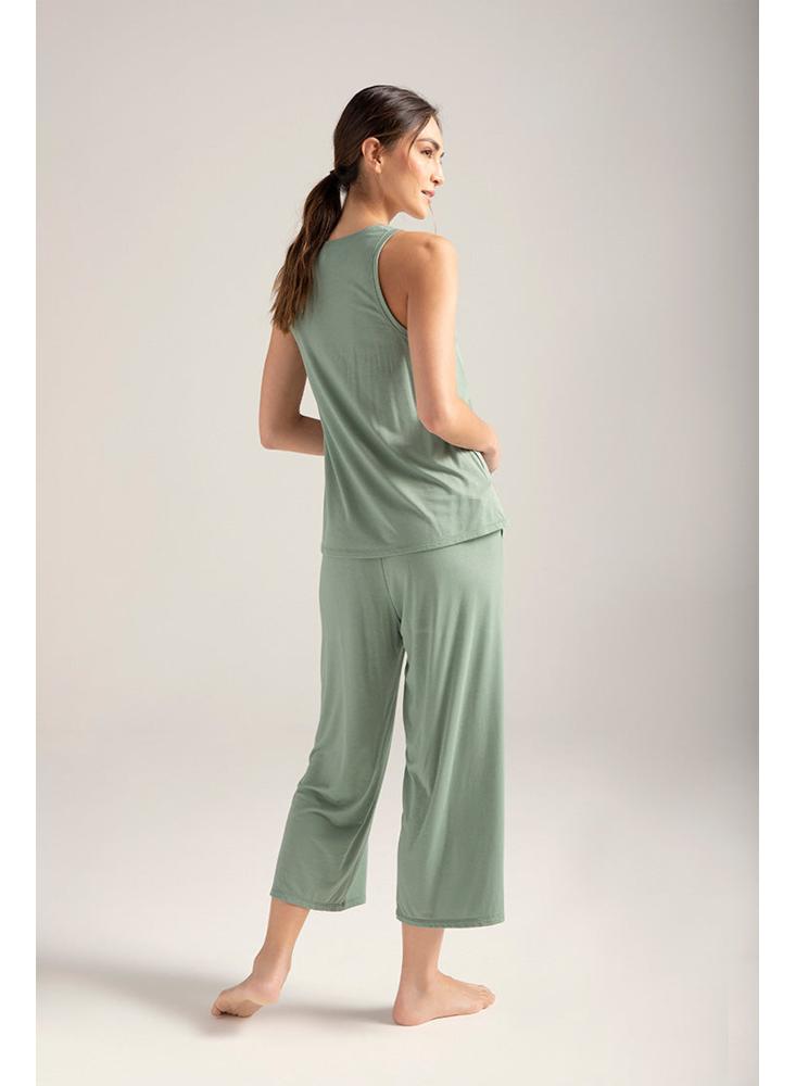Pijama Pantalon Capri Dama Options Intimate1505v22capri Jogger Y Camiseta Basica Sin Mangas Verde100%Algodon img #2