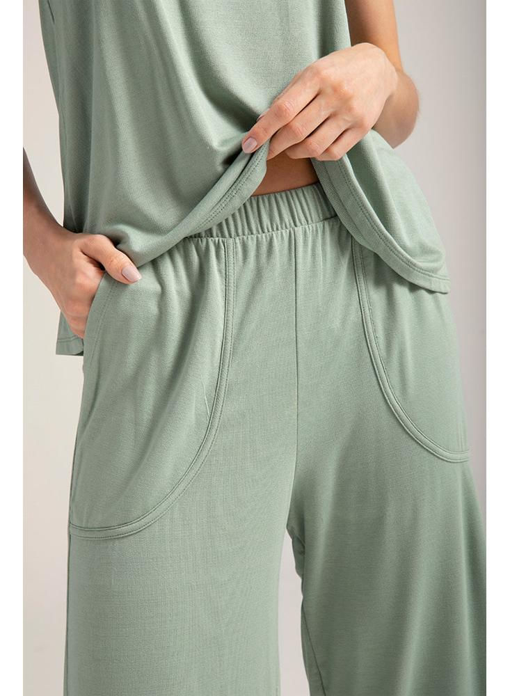 Pijama Pantalon Capri Dama Options Intimate1505v22capri Jogger Y Camiseta Basica Sin Mangas Verde100%Algodon img #3