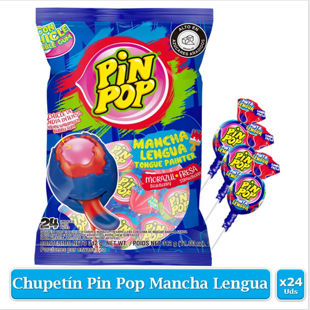 Chupeta Pin Pop Mancha Lengua Con Goma De Mascar Bolsax24uds img #1
