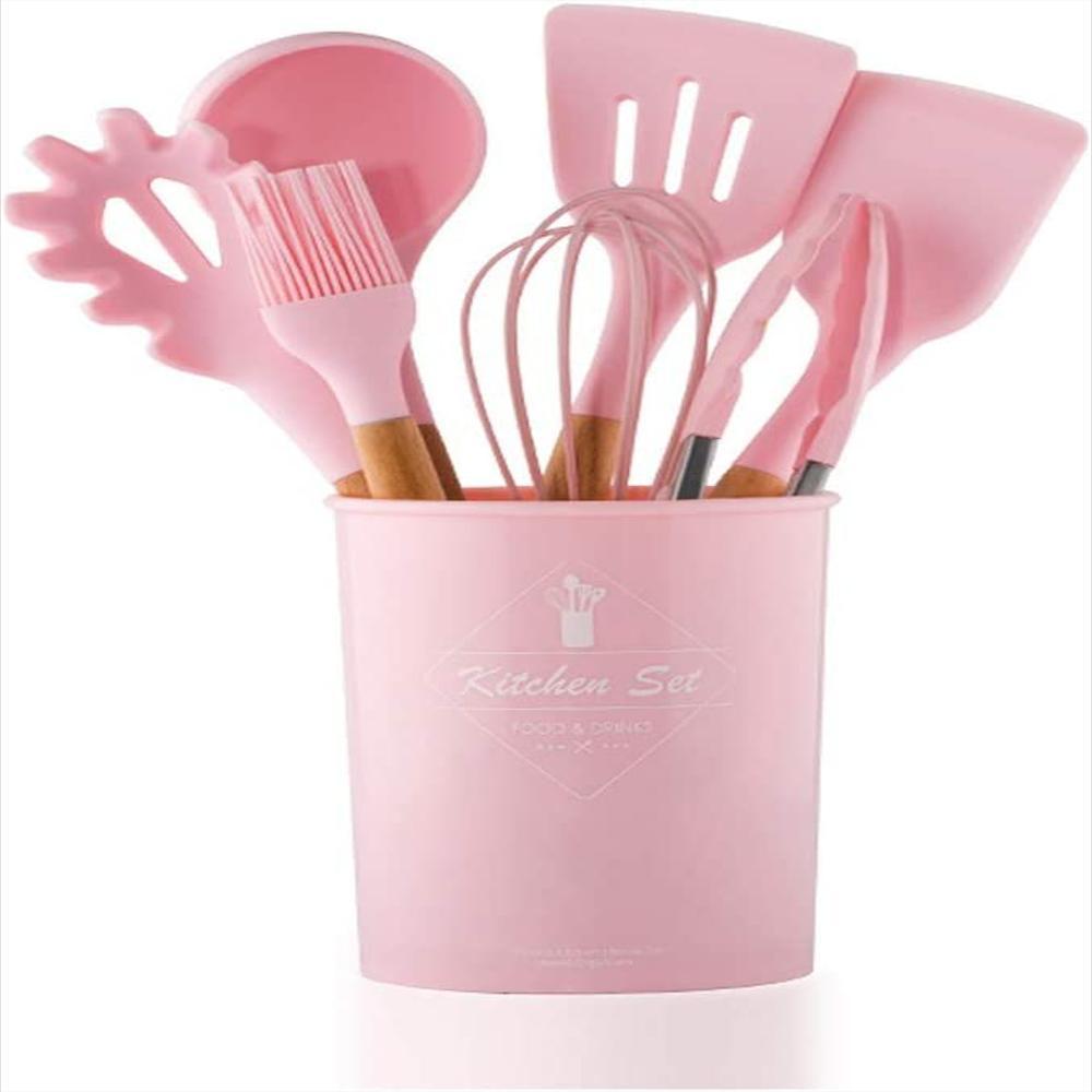Set Utensilios De Cocina De Silicona 12 Piezas Rosado img #1