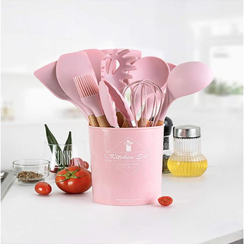 Set Utensilios De Cocina De Silicona 12 Piezas Rosado img #2