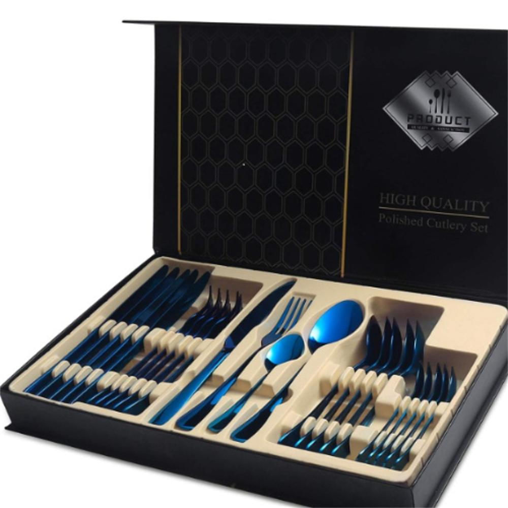 Juego De Cubiertos Azul 24 Piezas Acero Inoxidable img #1
