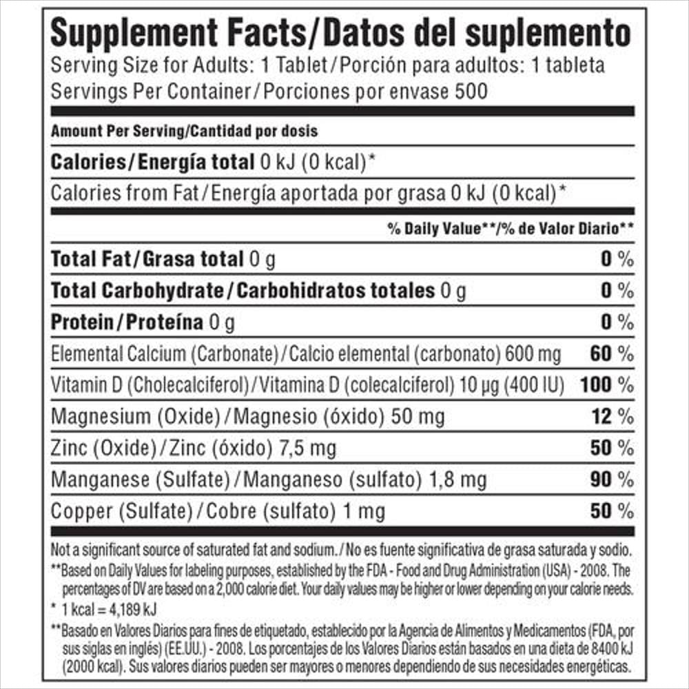 Calcio 600 Mg + Vitamina D 400 Iu 500 Tabletas Calcium Plus img #3