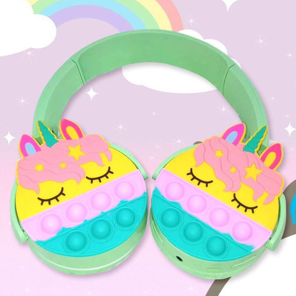Audífonos Diadema Ej P365 Verde Osc Bluetooth Pop It Diseño Unicornio img #1