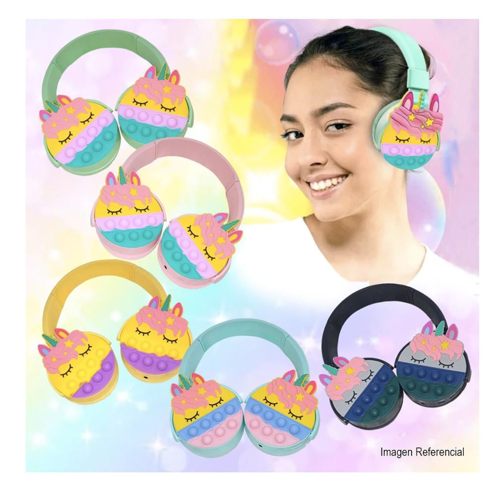 Audífonos Diadema Ej P365 Verde Osc Bluetooth Pop It Diseño Unicornio img #2